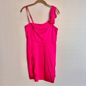 NWT! BCBG MaxAzria Azalea Barbie Hot Pink One Shoulder Satin Mini Dress size 6 P